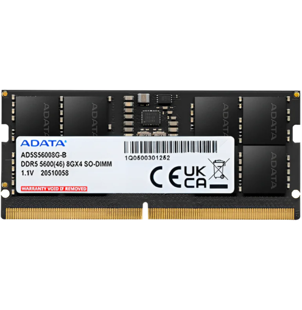 barrette-memoire-adata-so-dimm-8gb-ddr5-5600mhz-pc-portable-ad5s56008g-s.png Barrette mémoire ADATA SO-DIMM 8GB DDR5-5600MHz - PC Portable (AD5S56008G-S) – Image 1