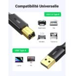 Câble Ugreen imprimante USB 2.0 A Mâle vers USB B Mâle - 2 mètres (20847) – Image 2