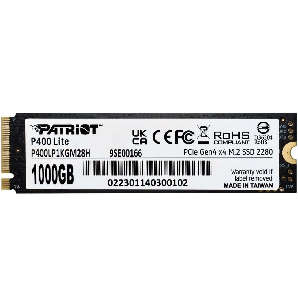 disque-dur-interne-ssd-patriot-p400-lite-m2-2280-pcie-gen4-x4-nvme-1-to-p400lp1kgm28h.jpg Disque Dur interne SSD Patriot P400 Lite M.2 2280 PCIe Gen4 x4 NVMe 1 To (P400LP1KGM28H) – Image 1