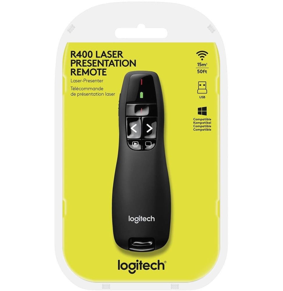 logitech-wireless-presenter-r400-telecommande-de-presentation.jpg Logitech Wireless Presenter R400 - Télécommande de présentation – Image 1