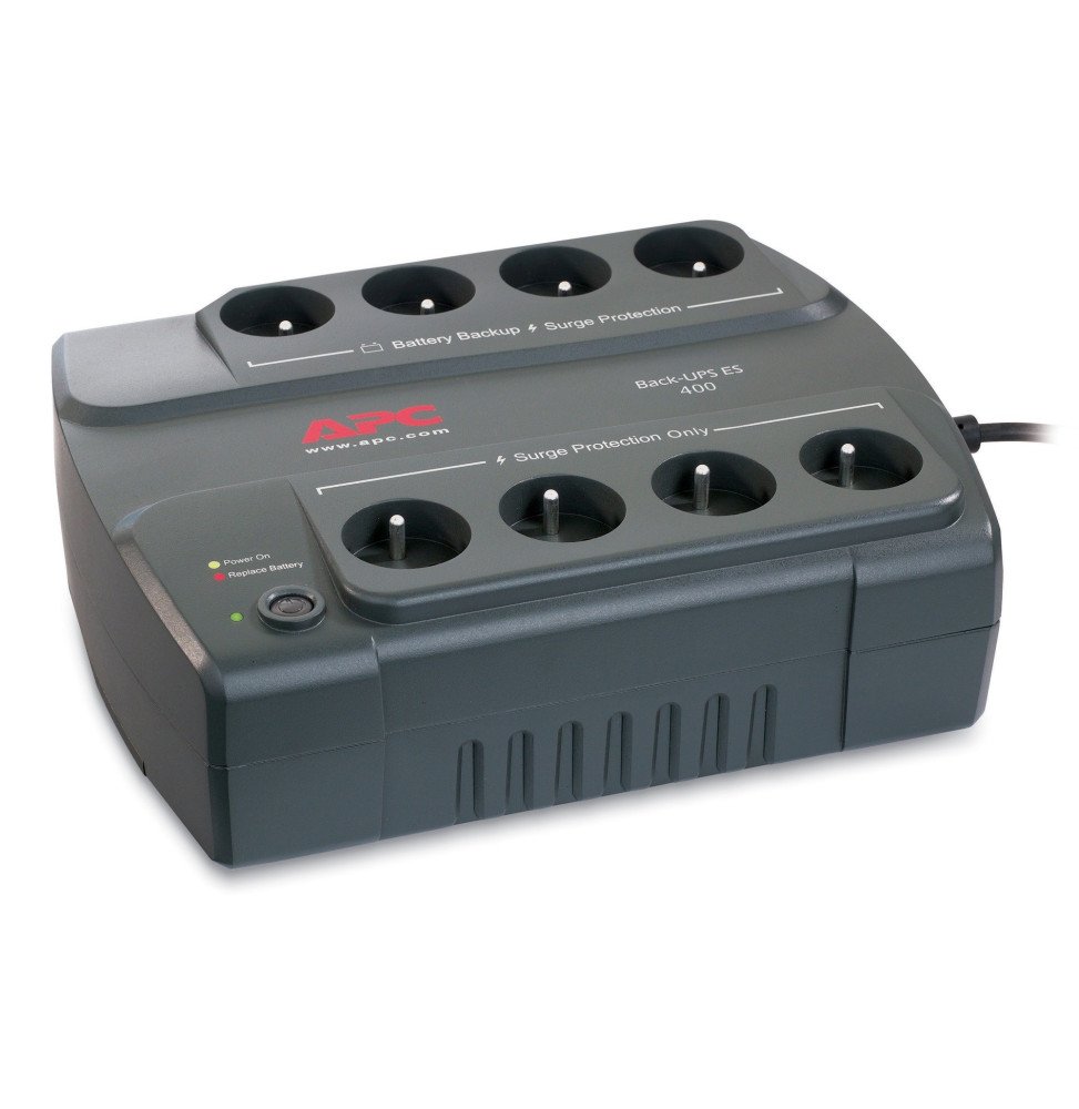 onduleur-apc-back-ups-400-230v.jpg Onduleur Off-line APC Back-UPS BE400-FR - 240 W / 400 VA - 8 prises FR – Image 1