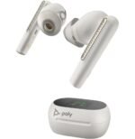 POLY Écouteurs sable blanc Voyager Free 60+ UC + adaptateur USB-A BT700 + étui de charge avec écran tactile (7Y8G5AA) – Image 2