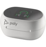 POLY Écouteurs sable blanc Voyager Free 60+ UC + adaptateur USB-A BT700 + étui de charge avec écran tactile (7Y8G5AA) – Image 4