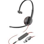 POLY Micro-casque Blackwire 3215 monaural USB-C + connexion 3,5 mm + adaptateur USB-C/A (8X227AA)