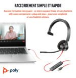 POLY Micro-casque Blackwire 3310 monaural USB-C certifié Microsoft Teams + adaptateur USB-C/A (8X216AA) – Image 2