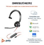 POLY Micro-casque Blackwire 3310 monaural USB-C certifié Microsoft Teams + adaptateur USB-C/A (8X216AA) – Image 5