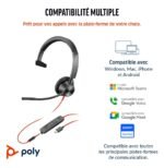 POLY Micro-casque Blackwire 3315 monaural USB-C certifié Microsoft Teams + connexion 3,5 mm + adaptateur USB-C/A (8X218AA) – Image 2