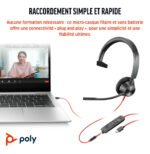 POLY Micro-casque Blackwire 3315 monaural USB-C certifié Microsoft Teams + connexion 3,5 mm + adaptateur USB-C/A (8X218AA) – Image 3