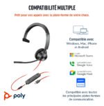 POLY Micro-casque Blackwire 3315 monaural USB-C + connexion 3,5 mm + adaptateur USB-C/A (8X217AA) – Image 2