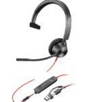 POLY Micro-casque Blackwire 3315 monaural USB-C + connexion 3,5 mm + adaptateur USB-C/A (8X217AA)