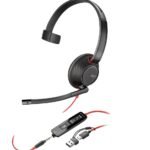 POLY Micro-casque monaural USB-C Blackwire 5210 + prise 3,5 mm + adaptateur USB-C/A (8X230AA)