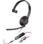 POLY Micro-casque monaural USB-C Blackwire 5210 + prise 3,5 mm + adaptateur USB-C/A (8X230AA)