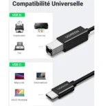 Câble Ugreen imprimante USB-C vers USB B Mâle Noir - 2 mètres (50446) – Image 2