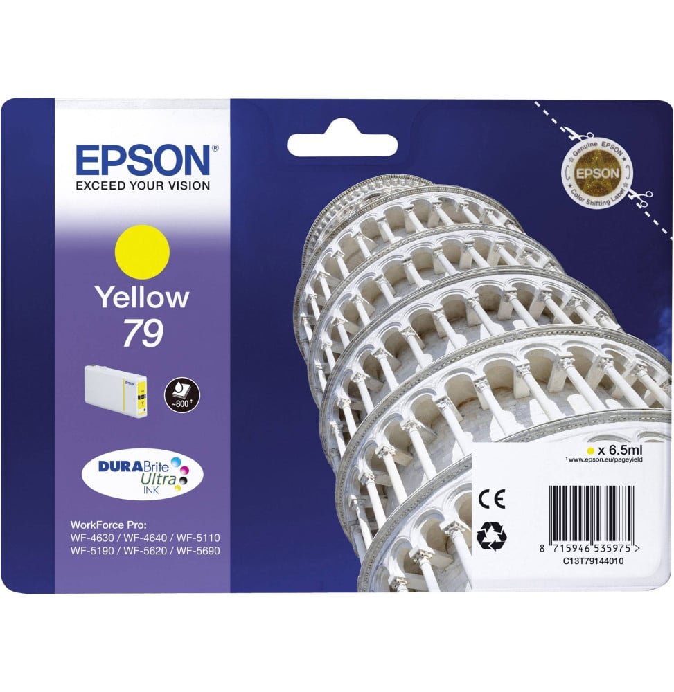 cartouche-d-encre-epson-tour-de-pise-t7914-jaune-c13t79144010.jpg Epson 79 Jaune - Cartouche d'encre Epson "TOUR DE PISE" d'origine (C13T79144010) – Image 1
