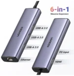 HUB Ugreen Revodok 1061 USB-C 6 en 1 Supporte PD (Power Delivery) 100W Recharge (15598) – Image 3