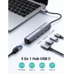 Hub USB-C Ugreen 5 en 1 Supporte PD (Power Delivery) 100W Recharge (10919) – Image 2