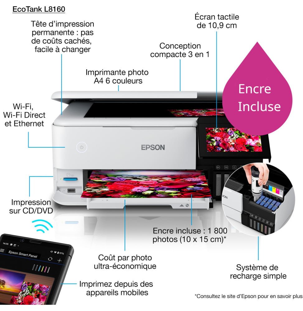 imprimante-photo-epson-ecotank-l8160-c11cj20403.jpg Epson EcoTank L8160 Imprimante photo (C11CJ20403) – Image 1