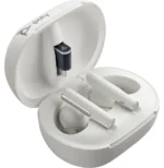 POLY Écouteurs sable blanc Voyager Free 60+ UC + adaptateur USB-A BT700 + étui de charge avec écran tactile (7Y8G5AA) – Image 3