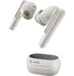 POLY Écouteurs sable blanc Voyager Free 60+ UC + adaptateur USB-A BT700 + étui de charge avec écran tactile (7Y8G5AA) – Image 2