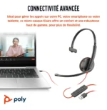 POLY Micro-casque Blackwire 3210 monaural USB-C + adaptateur USB-C/A (8X214AA) – Image 5