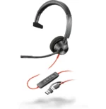 POLY Micro-casque Blackwire 3310 monaural USB-C certifié Microsoft Teams + adaptateur USB-C/A (8X216AA)