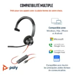 POLY Micro-casque Blackwire 3310 monaural USB-C certifié Microsoft Teams + adaptateur USB-C/A (8X216AA) – Image 5