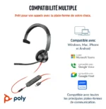 POLY Micro-casque Blackwire 3315 monaural USB-C + connexion 3,5 mm + adaptateur USB-C/A (8X217AA) – Image 2