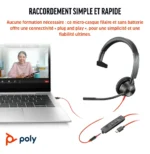 POLY Micro-casque Blackwire 3315 monaural USB-C + connexion 3,5 mm + adaptateur USB-C/A (8X217AA) – Image 3