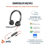 POLY Micro-casque Blackwire 3325 stéréo USB-C certifié Microsoft Teams + connexion 3,5 mm + adaptateur USB-C/A (8X222AA) – Image 3