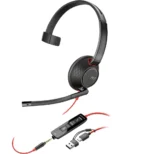 POLY Micro-casque monaural USB-C Blackwire 5210 + prise 3,5 mm + adaptateur USB-C/A (8X230AA)