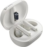 POLY Écouteurs sable blanc Voyager Free 60+ UC + adaptateur USB-C BT700 + étui de charge avec écran tactile (7Y8G6AA) – Image 9