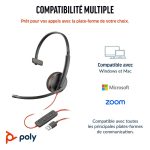 POLY Micro-casque Blackwire 3210 monaural USB-C + adaptateur USB-C/A (8X214AA) – Image 5