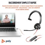 POLY Micro-casque Blackwire 3310 monaural USB-C + adaptateur USB-C/A (8X215AA) – Image 2