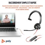 POLY Micro-casque Blackwire 3310 monaural USB-C certifié Microsoft Teams + adaptateur USB-C/A (8X216AA) – Image 3