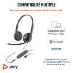 POLY CASQUE Blackwire 3225 Stereo USB-C Headset +3.5mm Plug +USB-C/A Adapter 12 Mois – Image 6