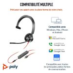 POLY Micro-casque Blackwire 3315 monaural USB-C certifié Microsoft Teams + connexion 3,5 mm + adaptateur USB-C/A (8X218AA) – Image 3