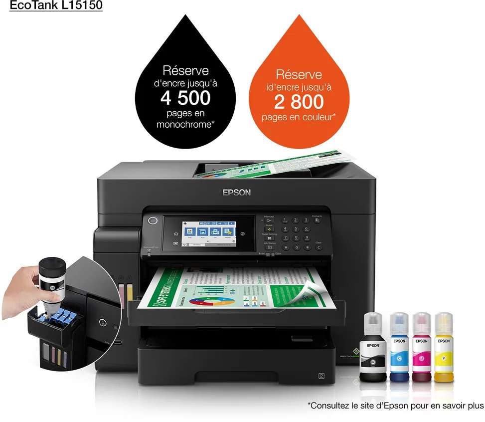 cmsx0tveg024zqg9x27o25nmd.jpg Epson Jet d'encre EcoTank L15150 MFP 4en1 Réseau Wifi Couleur A3 R/V 32 B&WPPM 22PPMCOL 32 12M – Image 1