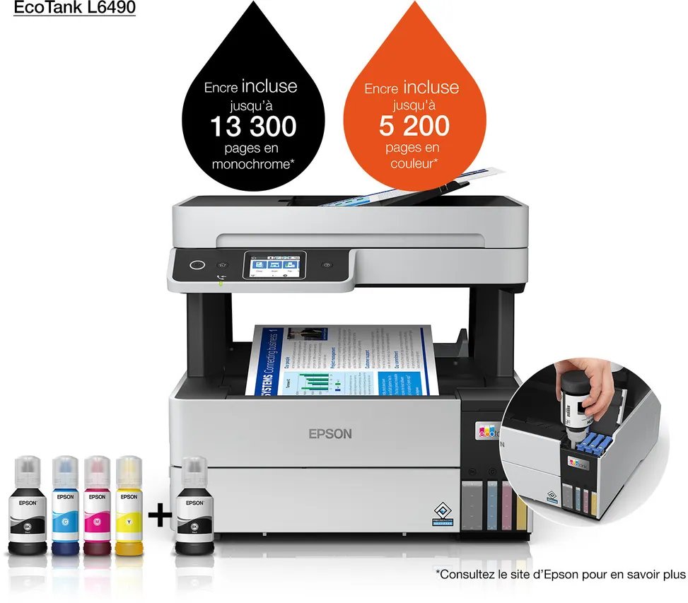 cmsx0twfy028nqg9xwq7rta2c.jpg Epson EcoTank L6490 Imprimante multifonction à réservoirs rechargeables (C11CJ88404) – Image 1