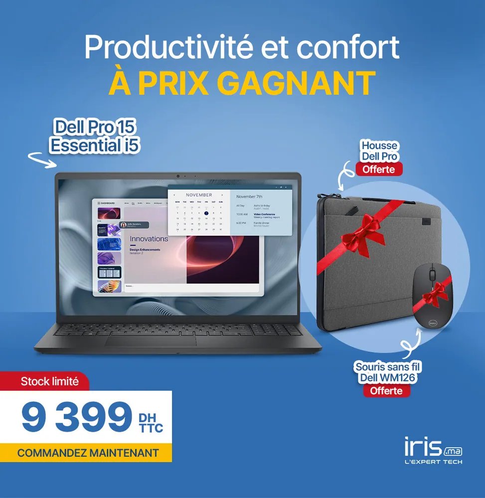 cms0h477h0d4fqgd7axlf4u0v.jpg Pack Essential Pro: PC portable 15″ PV15250 + Housse Dell CV4625 + Souris sans fil Dell WM126 – Image 1