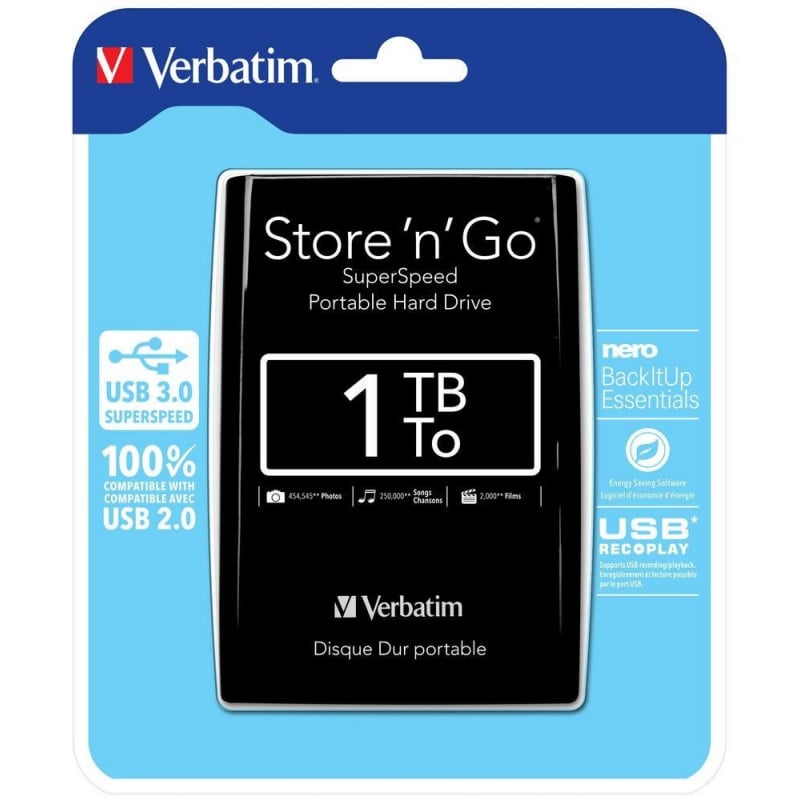 cmucwi6d4088jqgry38xga306.jpg Disque dur portable USB Store 'n' Go 3.0, 1 To VERBATIM 53023 – Image 1